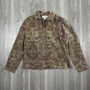 Erin London Bohemian Paisley‎ Floral Jacket Brown Women's Outerwear Fall Casual
